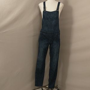 Hollister Denim Overalls Blue Jean Comfortable Stretch w Subtle Ikat Like Print
